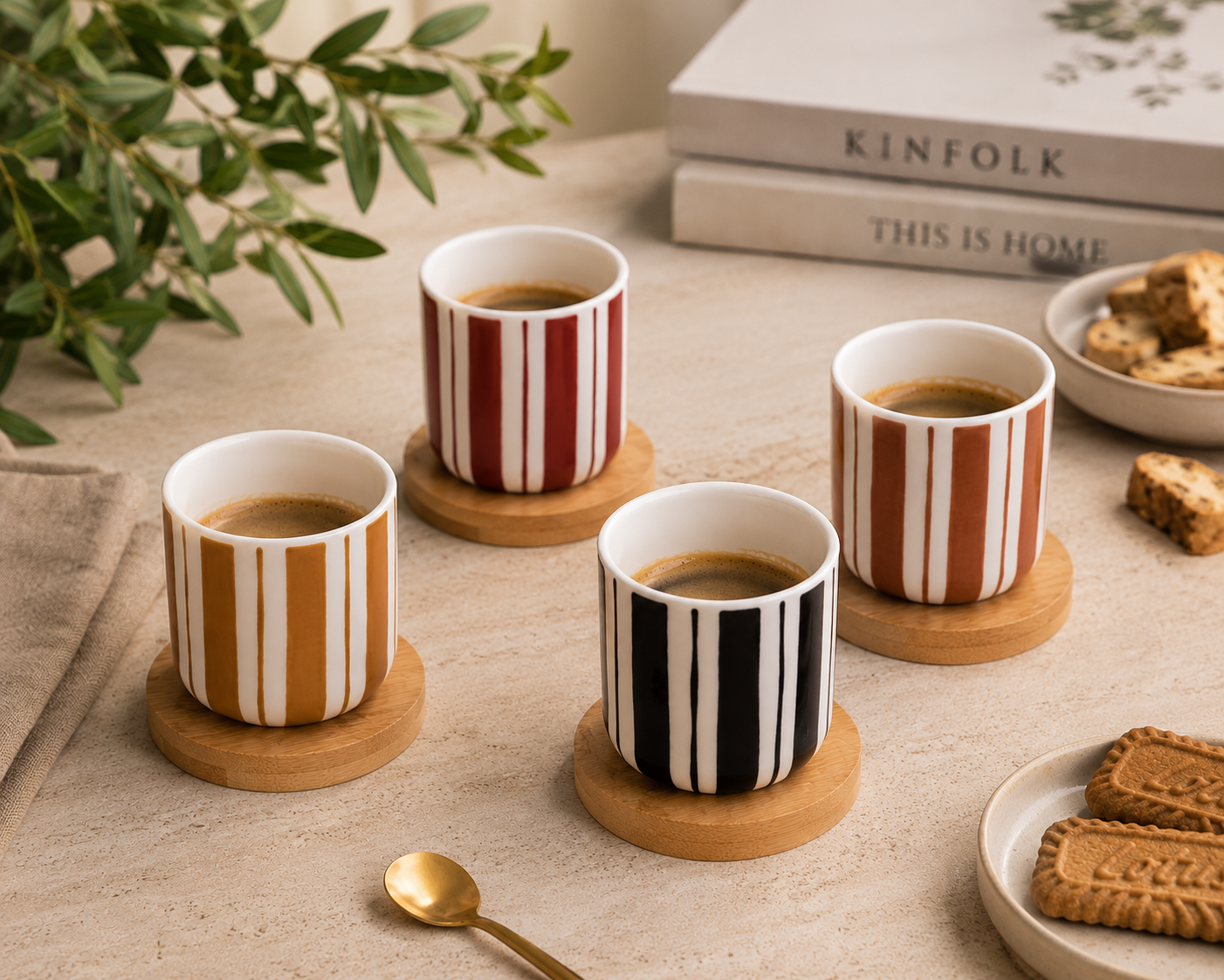 Coffret 4 Tasses à Café Rayées | Table Passion