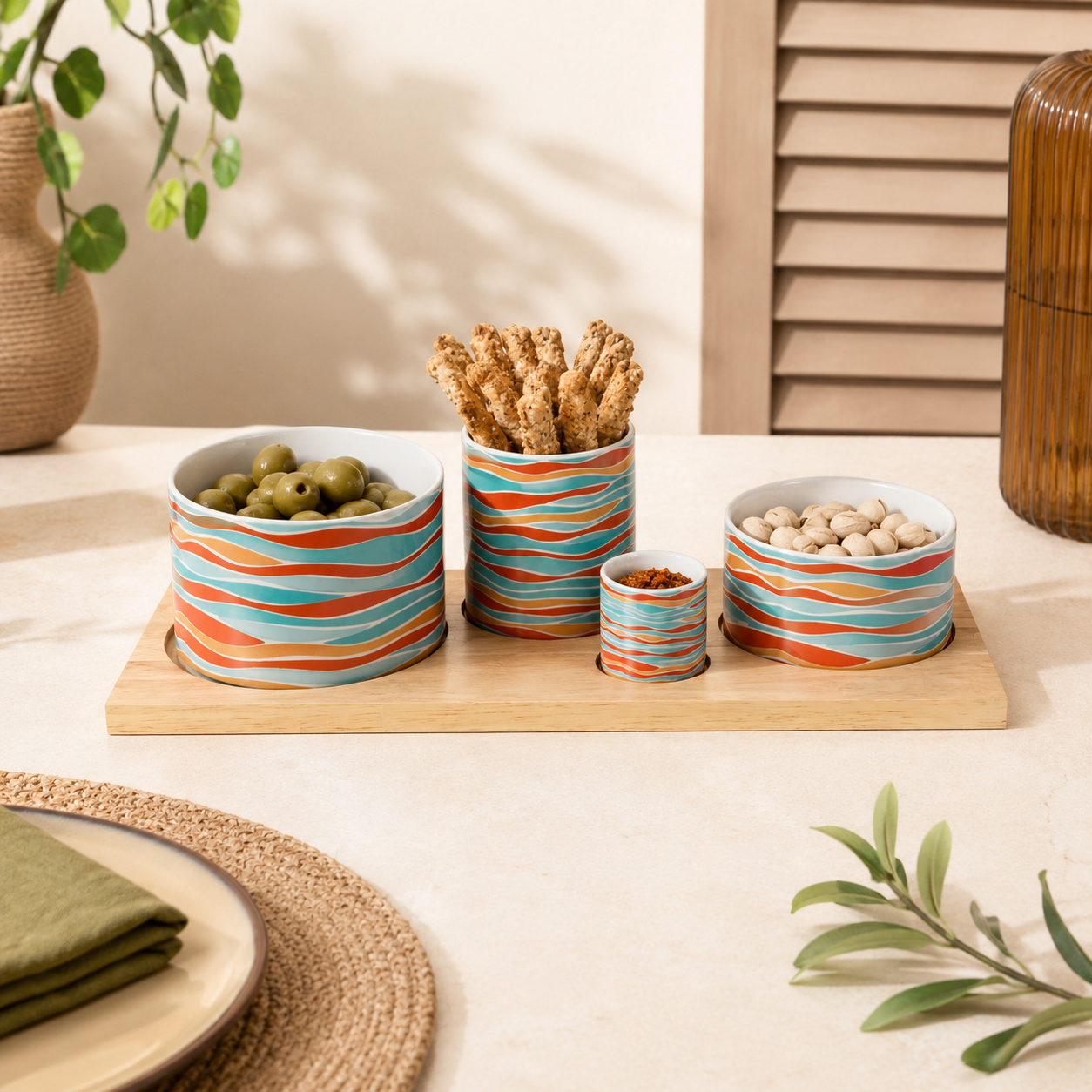 Service Apéritif Alizé 4 Pièces en Porcelaine | Table Passion